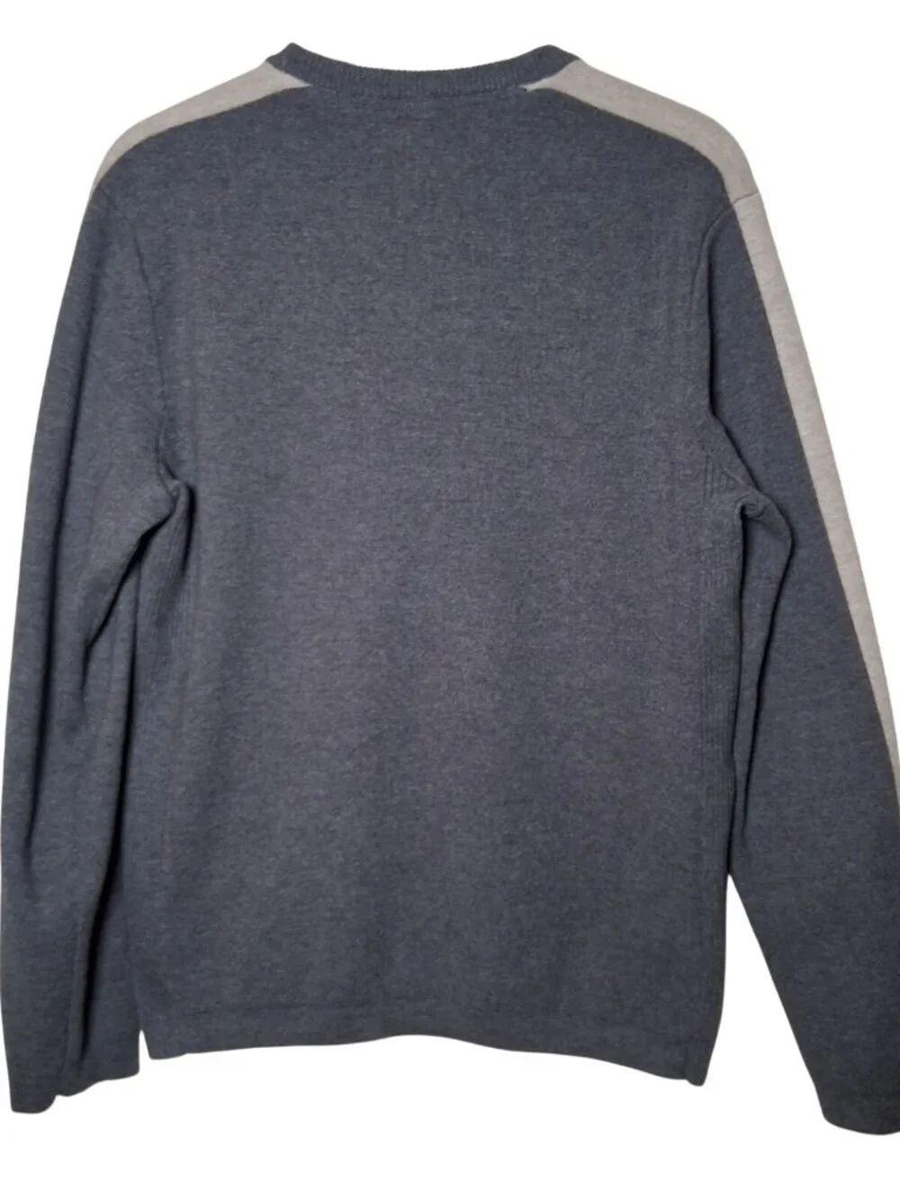 Eddie Bauer Sweater Men Medium Blue Pulllover Gray Retro Stripe Sleeve - Picture 2 of 14